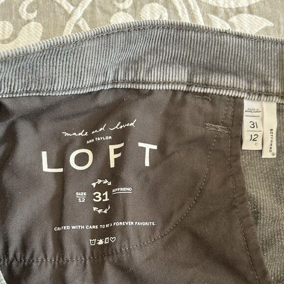 Loft Pants Women 12/31 Gray Corduroy Boyfriend 5Pocket Relaxed Comfy Casual Boho - Picture 4 of 9